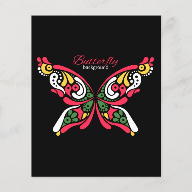 Hintergrund mit schönem Schmetterling. Tätowierung (Vorderseite)