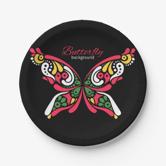 Hintergrund mit schönem Schmetterling. Tätowierung Pappteller (Vorderseite)