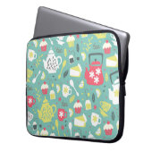 Hintergrund mit Teapots, Cups, Lemon, Blume Laptopschutzhülle (Vorderseite Links)