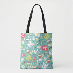 Hintergrund mit Teapots, Cups, Lemon, Blume Tasche