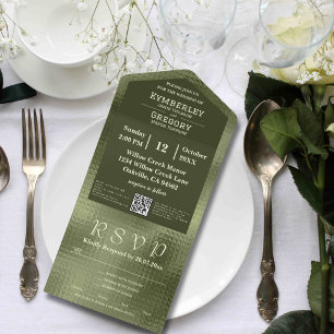 Hintergrund QR-Code für Olive Sage Green Shimmer All In One Einladung