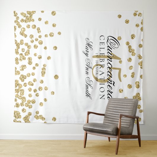 Hintergrund Quinceanera Party-GoldConfetti Wandteppich (Beispiel (Horizontal))