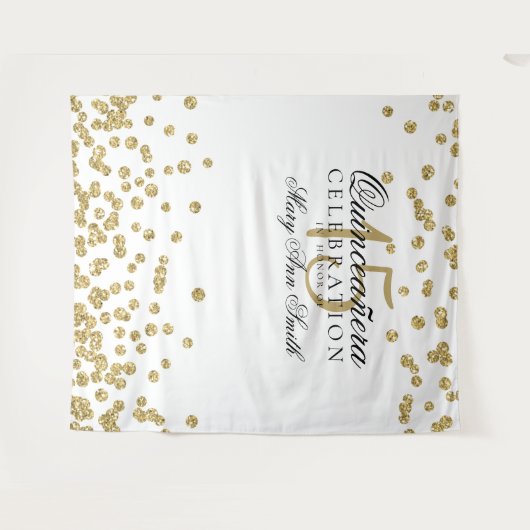 Hintergrund Quinceanera Party-GoldConfetti Wandteppich (Vorderseite (Horizontal))