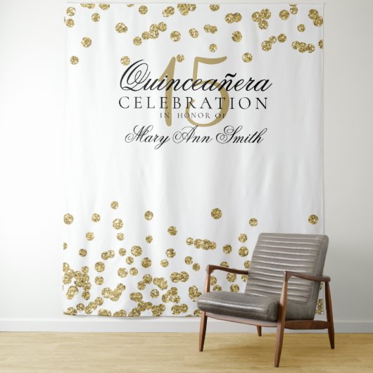 Hintergrund Quinceanera Party-GoldConfetti Wandteppich (Beispiel)