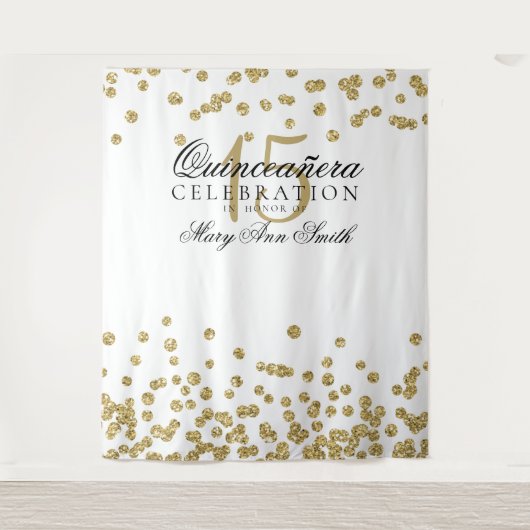 Hintergrund Quinceanera Party-GoldConfetti Wandteppich (Vorderseite)