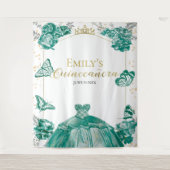 Hintergrund Quinceanera Smaragdgrünes Kleid Floral Wandteppich (Vorderseite)