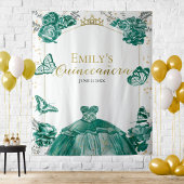 Hintergrund Quinceanera Smaragdgrünes Kleid Floral Wandteppich