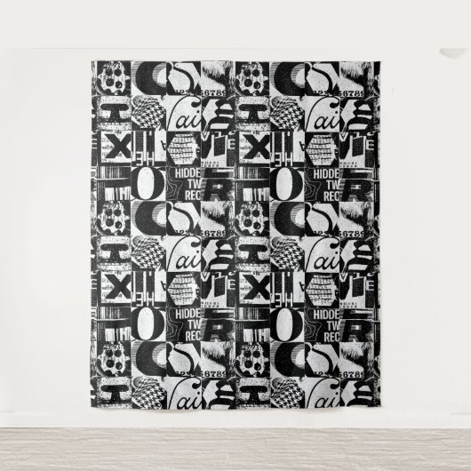 Hintergrund Schwarz-weißer Text der Wandteppiche o (Vorderseite)
