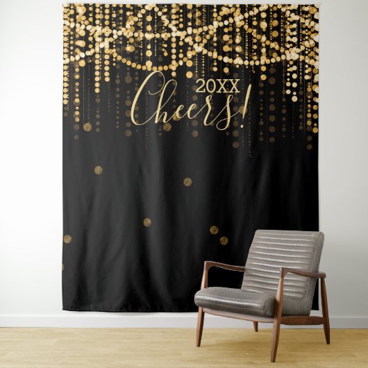 Hintergrund Silvester Party Gold String Lights Wandteppich (Beispiel)