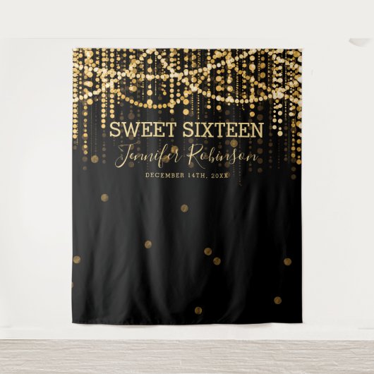Hintergrund Sweet 16 Gold Lichterkette Wandteppich (Vorderseite)