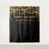Hintergrund Sweet 16 Gold String Lights Wandteppich (Vorderseite)