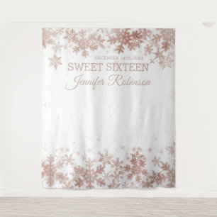 Hintergrund Sweet 16 Rose Gold Winterschneeflocken Wandteppich