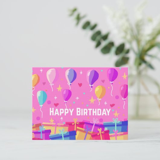 Hintergrund und Ballons zum Geburtstag Postkarte (Stehend Vorderseite)