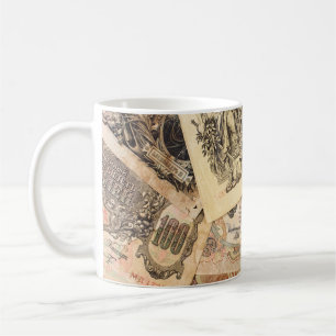 Hintergrund verschiedener Vintager Banknoten Russl Kaffeetasse
