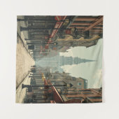 Hintergrund (Vintag inspiriert Stadtmitte-Szene) Wandteppich (Vorderseite (Horizontal))