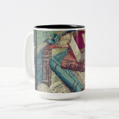Hintergrund Vintager Bücher Zweifarbige Tasse (Vorderseite Links)