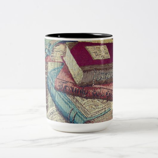 Hintergrund Vintager Bücher Zweifarbige Tasse (Mittel)