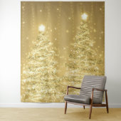 Hintergrund Weihnachten glühende Bäume Gold Wandteppich (Beispiel)