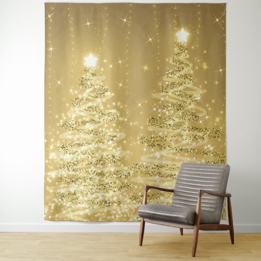 Hintergrund Weihnachten glühende Bäume Gold Wandteppich (Beispiel)
