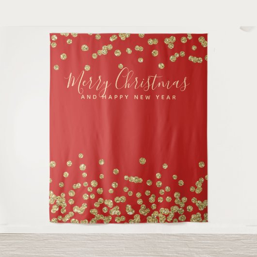 Hintergrund Weihnachten Urlaub Gold Red Confetti Wandteppich (Vorderseite)