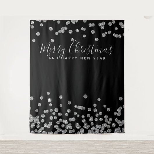 Hintergrund Weihnachtsfeiertag Silver Black Confet Wandteppich (Vorderseite)