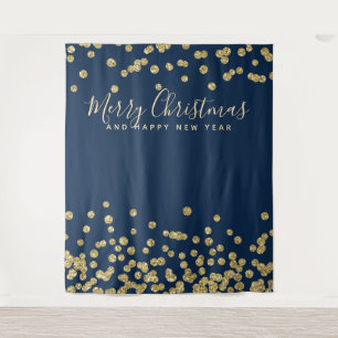Hintergrund-Weihnachtsfeiertags-GoldmarineConfetti Wandteppich