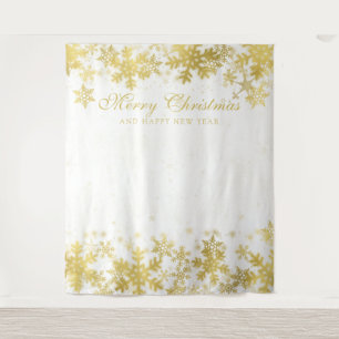 Hintergrund-Weihnachtsfeiertags-Goldschneeflocken Wandteppich