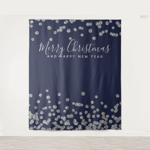 Hintergrund-Weihnachtssilber-Marine-BlauConfetti Wandteppich