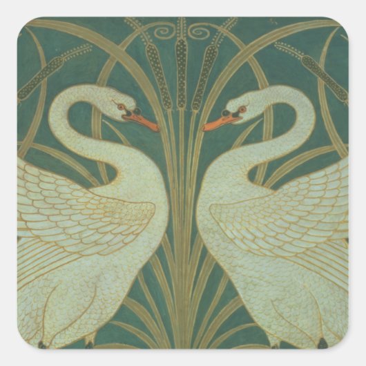 Hintergrundbild für die Tafel "Swan, Rush & Iris" Quadratischer Aufkleber (Vorderseite)