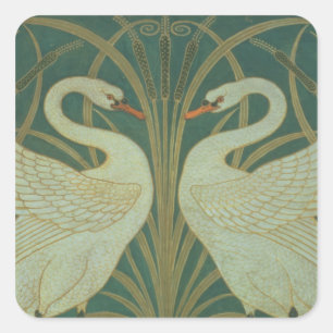 Hintergrundbild für die Tafel "Swan, Rush & Iris" Quadratischer Aufkleber
