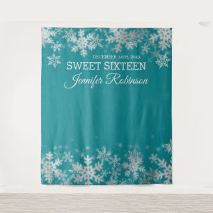 Hintergrundbild Sweet 16 Silber Türkis Winter Schn Wandteppich