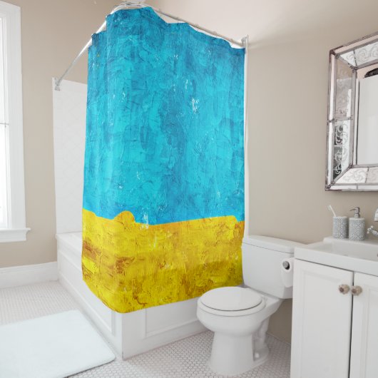 Hintergrundblau-gelbe Kunst Duschvorhang (Beispiel)