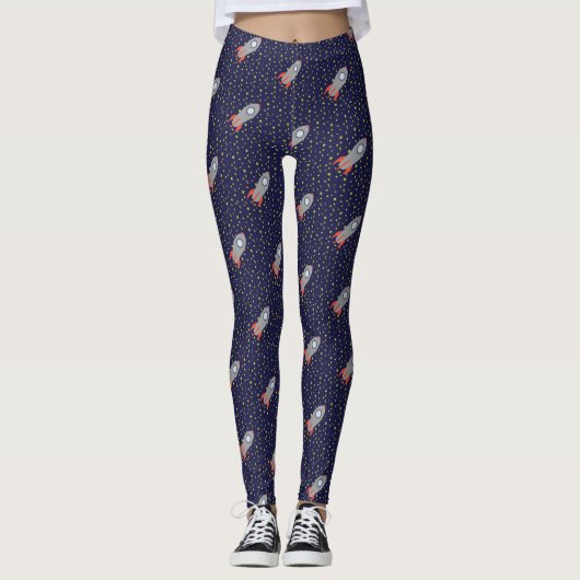 Hintergründe des Retro-Raketenschiffs mit Sternen- Leggings (Vorderseite)