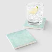 Hintergrundfarbe des hellblauen grünen Aquarellpap Steinuntersetzer (Seitenansicht)