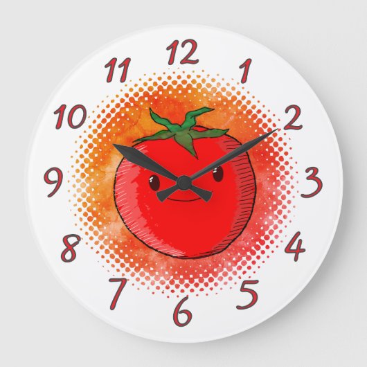 Hintergrundfarbe für niedliche Cartoon Tomato Große Wanduhr (Vorderseite)