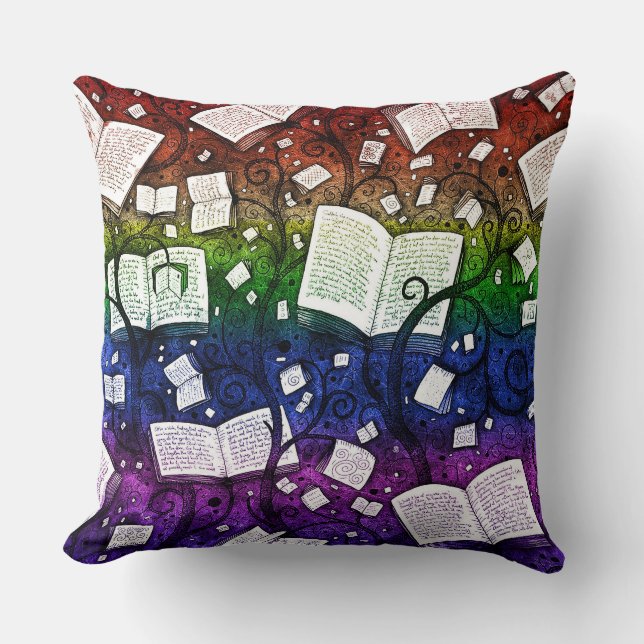 Hintergrundinformationen zu Regenbogenbüchern Kissen (Vorderseite)