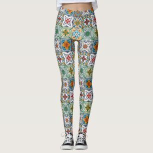 Hintergrundspuren/Talavera-inspirierte Fliesen Leggings