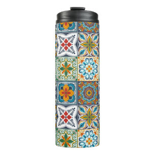 Hintergrundspuren/Talavera-inspirierte Fliesen Thermosbecher