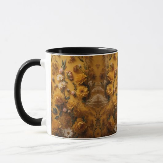 Hintergrundüberlagerung einer Mustard Boho Floral  Tasse (Links)