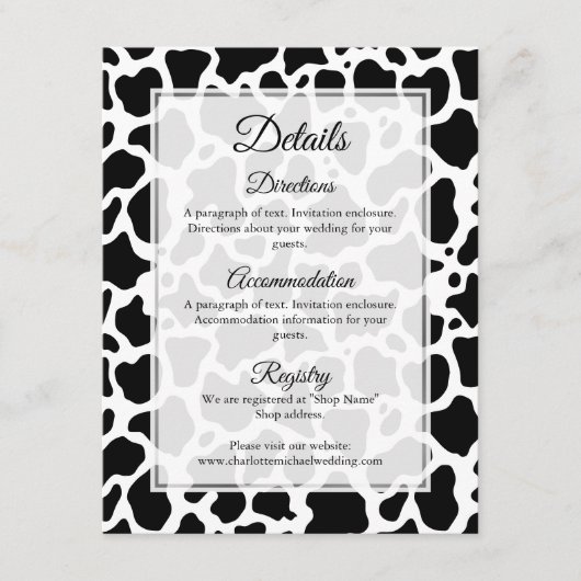 Hintergrundverschlusskarte des Kuhmusters Begleitkarte (Vorderseite)