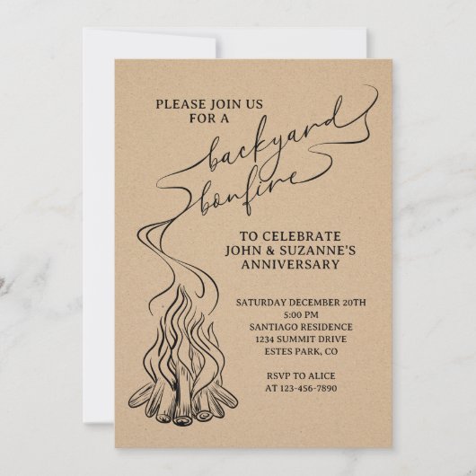 Hinterhof-Feuer-Hand gezogen Einladung (Vorderseite)