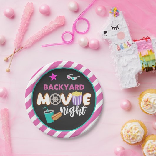 Hinterhof Filmabend Tafel - Mädchen Pappteller (Party)