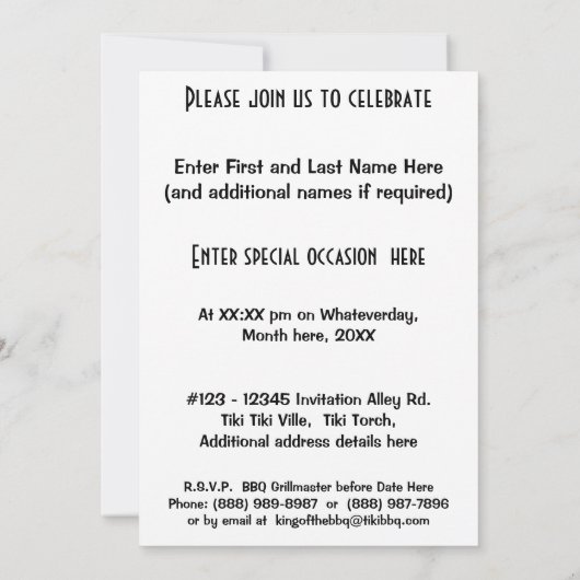 Hinterhof GRILLEN Tiki Torch! Einladung (Rückseite)