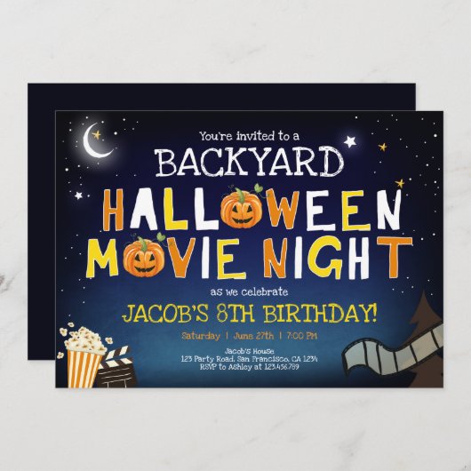 Hinterhof Halloween Filmabend Beängstigender Junge Einladung (Vorne/Hinten)