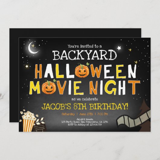 Hinterhof Halloween Filmabend Beängstigender Junge Einladung (Vorne/Hinten)