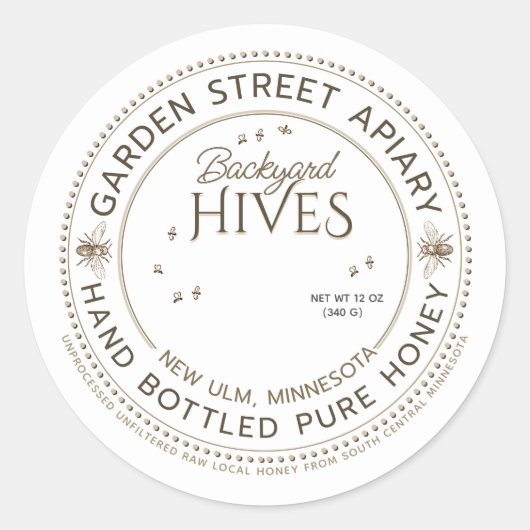 Hinterhof Hives Hand Flaschen reiner Honig Runder Aufkleber (Vorderseite)