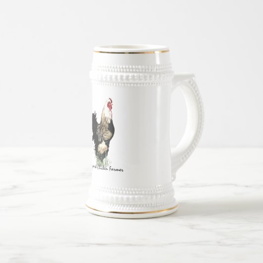 Hinterhof Hühner-Bauer mit Rasterdesign Bierglas (VorderseiteRechts)