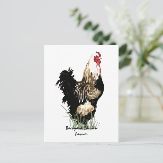 Hinterhof Hühner-Bauer mit Rasterdesign Postkarte (Stehend Vorderseite)
