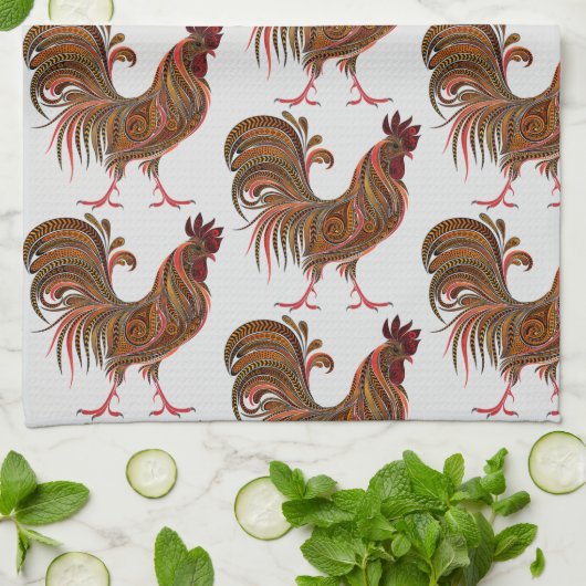 Hinterhof Hühner-Bauer mit Rooster-Muster Geschirrtuch (Gefaltet)