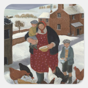 Hinterhof im Winter Quadratischer Aufkleber